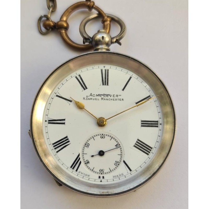 Acme Lever H.Samuel Manchester Silver Pocket Watch - Winding With Key - White, 1895