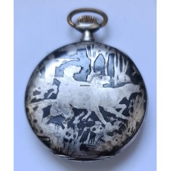 Anonimous Niello Silver "Hunting With Dogs" Pocket Watch - White, 1910