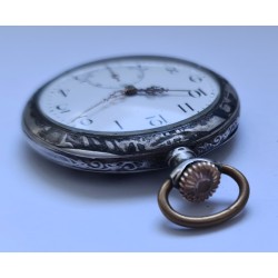 Anonimous Niello Silver "Hunting With Dogs" Pocket Watch - White, 1910