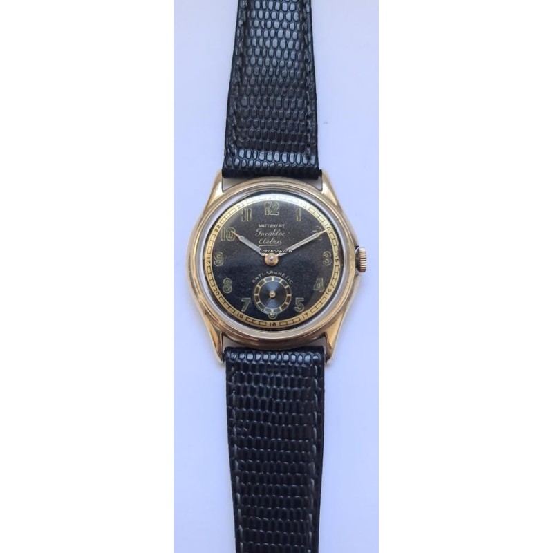 Anonymous 14 ct Gold Officer WWII Wrist Watch - Black, 1941