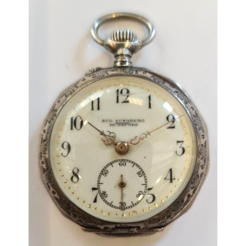 Aug. Sundberg Munkfors Ladies Silver Pocket Watch - White, 1915