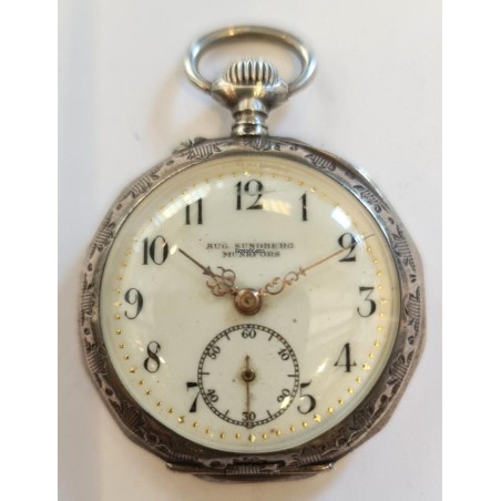 Aug. Sundberg Munkfors Ladies Silver Pocket Watch - White, 1915