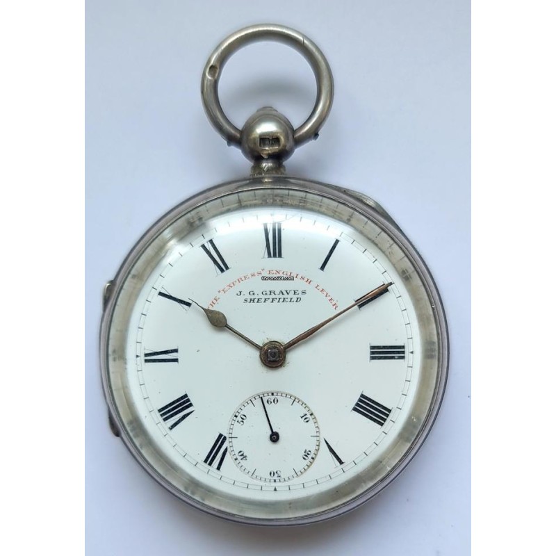J. G. Graves Sheffield English Silver Pocket Watch - White, 1865