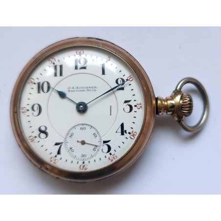 J.A. Schirmer Saginaw.,Mich. ( Hamilton ) Gold Plated Pocket Watch - White, 1909