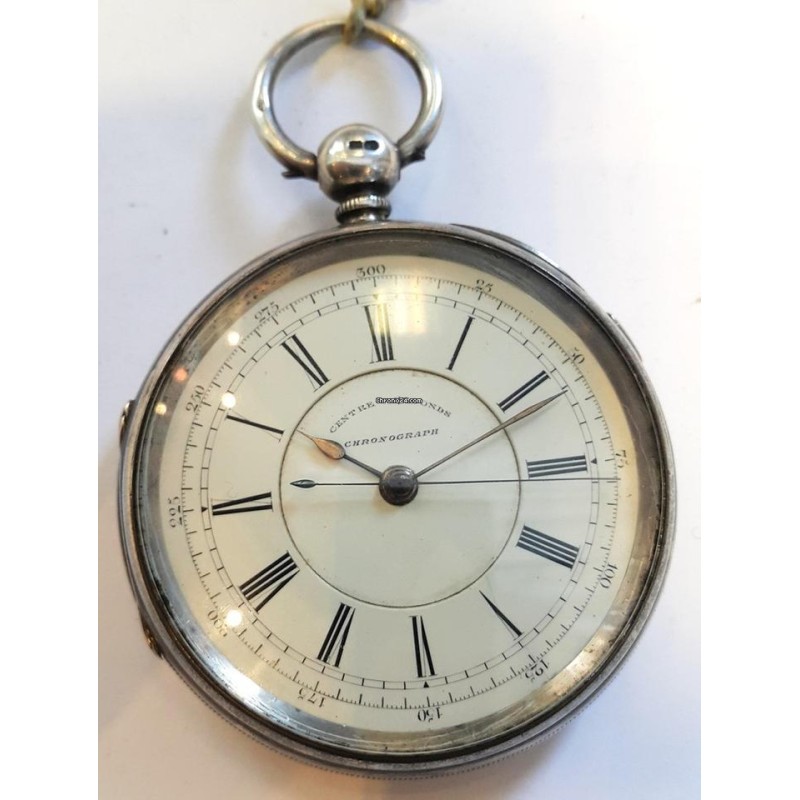 Centre Seconds Chronograph English Fusee Silver Pocket Watch,Made For Military Navy - White, 1860