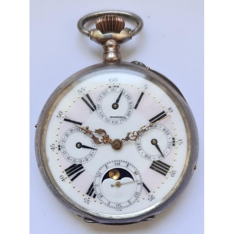 Remontoir Multi-Calendar Silver Pocket Watch - White, 1902