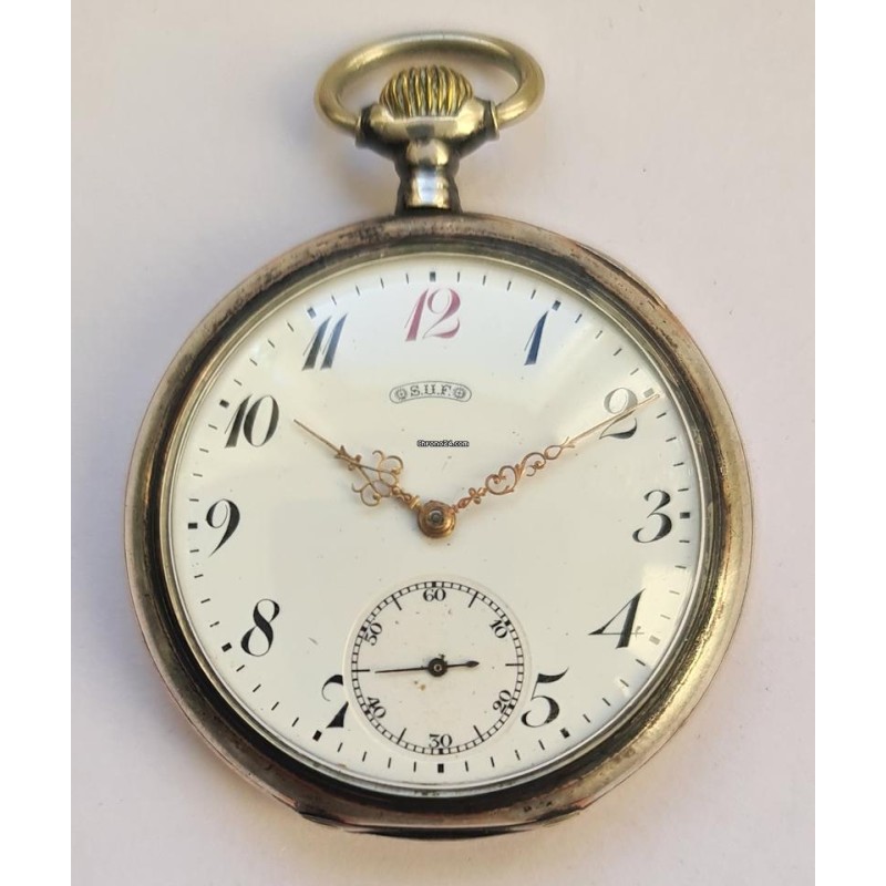 S.U.F. Red 12 Silver Pocket Watch - White, 1900