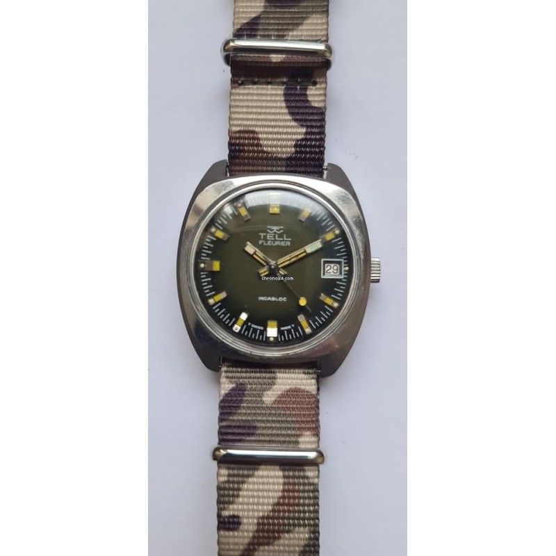 Tell Fleurier Military Wrist Watch - Green, 1968