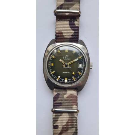 Tell Fleurier Military Wrist Watch - Green, 1968