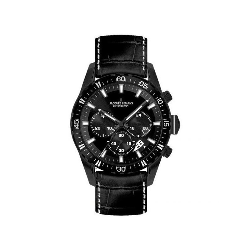 JACQUES LEMANS Men's Watch XL Leather 1–1801F Liverpool Chronograph Quartz