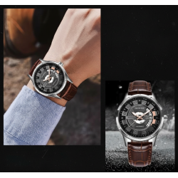 OCHSTIN – Men’s Automatic Mechanical Skeleton "Pilot" Style Wristwatch - Brown