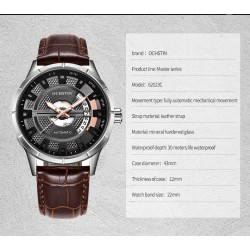 OCHSTIN – Men’s Automatic Mechanical Skeleton "Pilot" Style Wristwatch - Brown