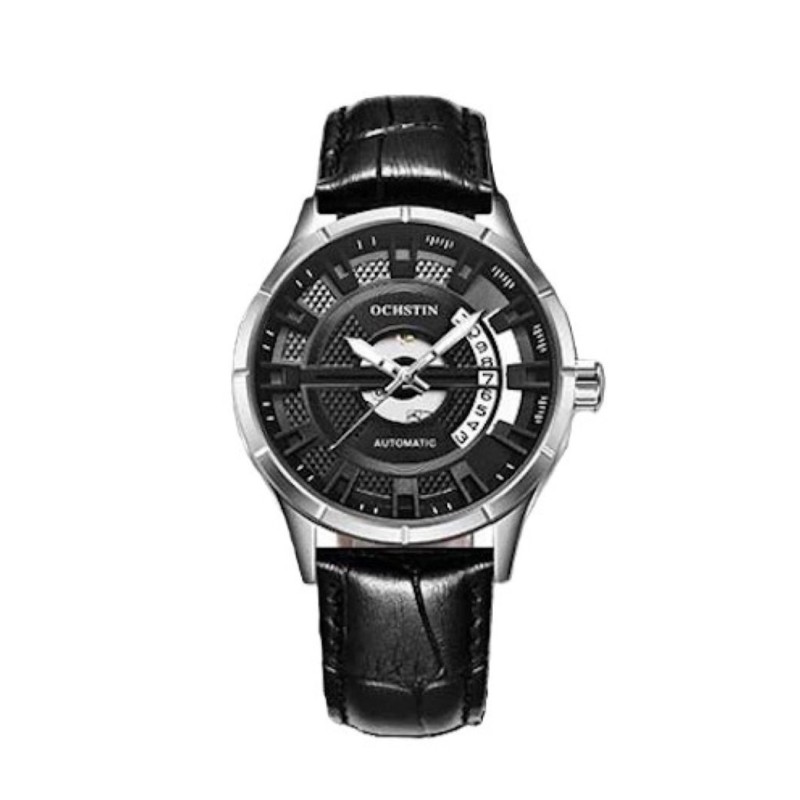 OCHSTIN – Men’s Automatic Mechanical Skeleton "Pilot" Style Wristwatch - Silver/Black