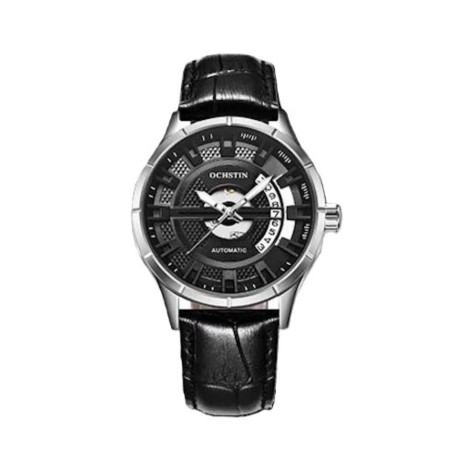 OCHSTIN – Men’s Automatic Mechanical Skeleton "Pilot" Style Wristwatch - Silver/Black