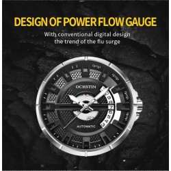 OCHSTIN – Men’s Automatic Mechanical Skeleton "Pilot" Style Wristwatch - Silver/Black