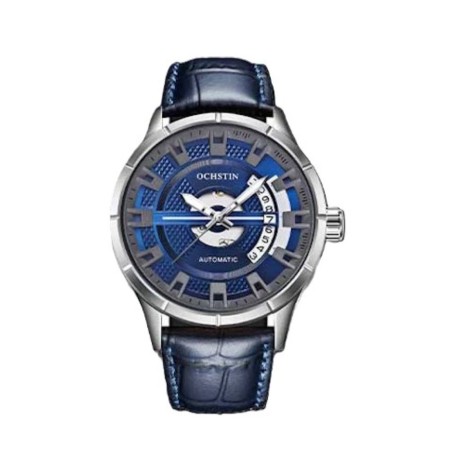OCHSTIN – Men’s Automatic Mechanical Skeleton "Pilot" Style Wristwatch - Silver/Blue