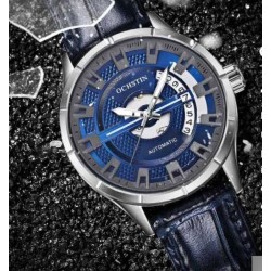 OCHSTIN – Men’s Automatic Mechanical Skeleton "Pilot" Style Wristwatch - Silver/Blue