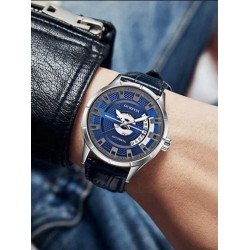 OCHSTIN – Men’s Automatic Mechanical Skeleton "Pilot" Style Wristwatch - Silver/Blue