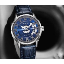 OCHSTIN – Men’s Automatic Mechanical Skeleton "Pilot" Style Wristwatch - Silver/Blue