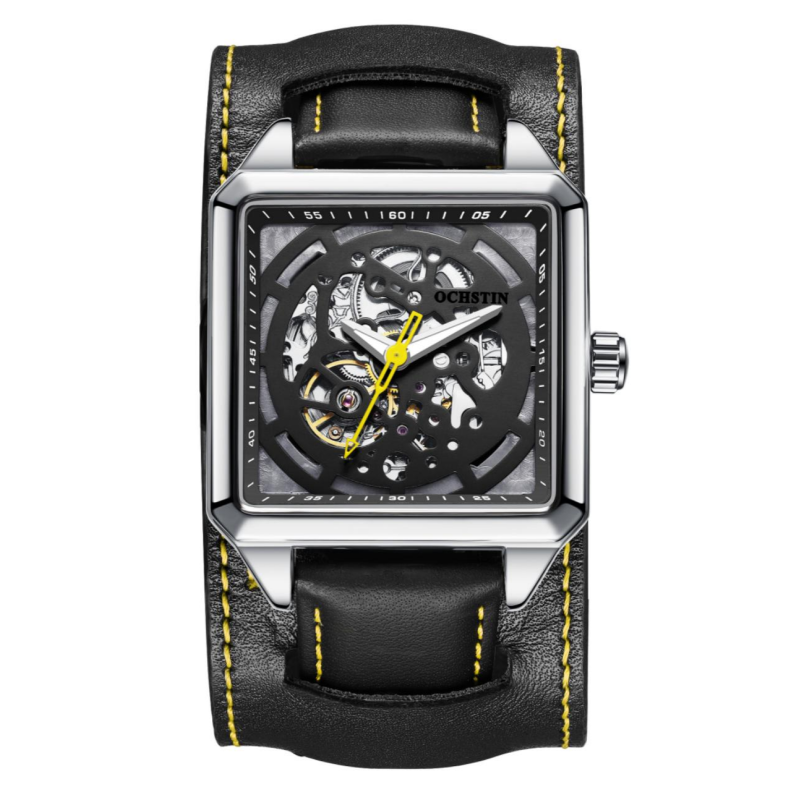 OCHSTIN 7237 – Business Style Skeleton Mechanical Wristwatch with Luminescence – Silver/Black