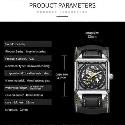 OCHSTIN 7237 – Business Style Skeleton Mechanical Wristwatch with Luminescence – Silver/Black