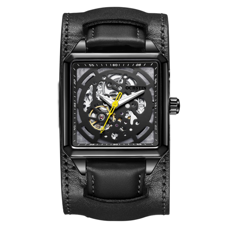 OCHSTIN 7237 – Business Style Skeleton Mechanical Wristwatch with Luminescence – Total black